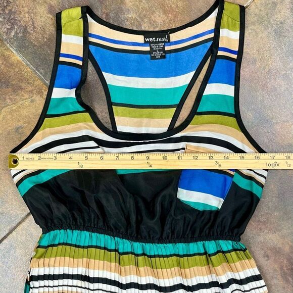 Wet Seal Striped Scoopneck Racerback Sleeveless pleated Skirt Dress Large - Picture 6 of 10